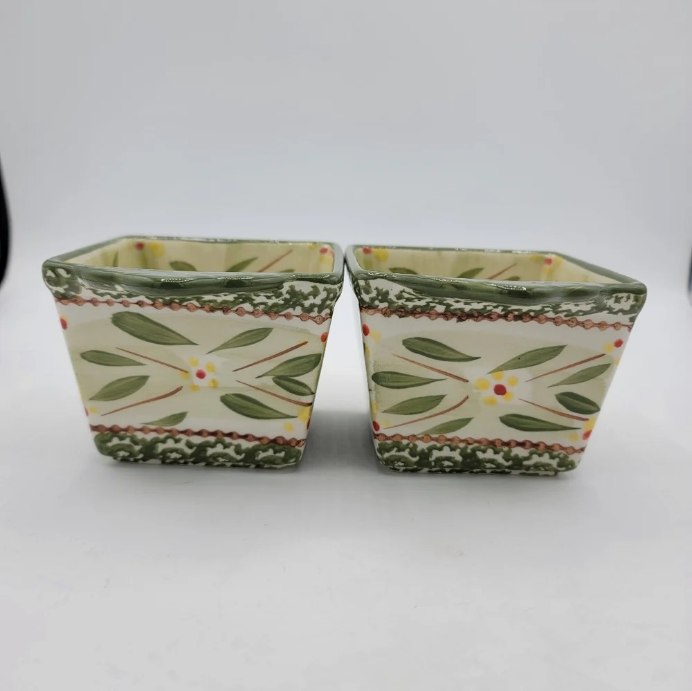 Temp-tations by Tara Old World Green 10oz Ramekins Set of 2 Handpainted Bakeware